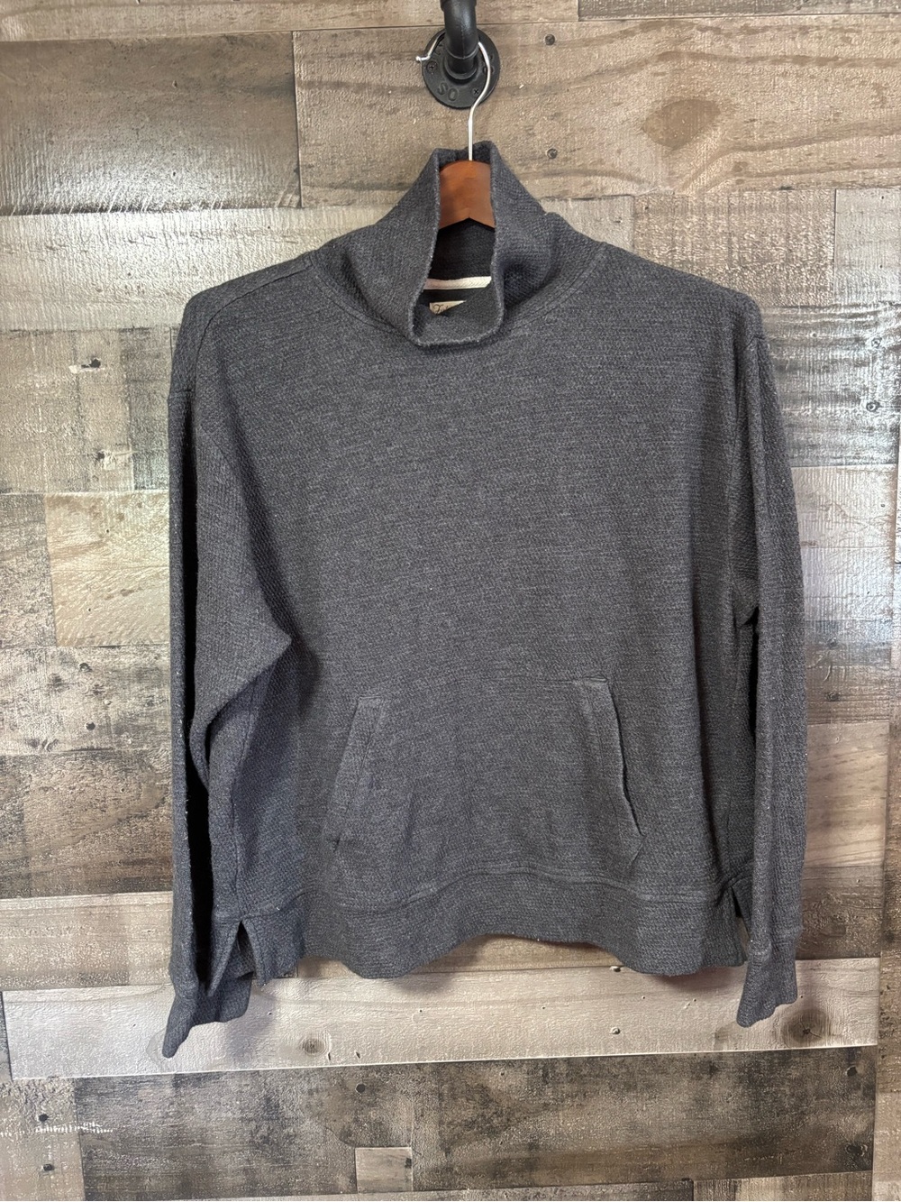 Faherty Charcoal Funnel Neck Sweatshirt Front Pocket Ladies Large